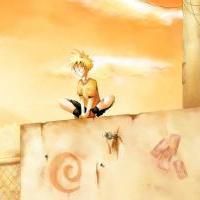 Smiling Naruto Sitting  on a wall